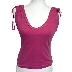 Vintage Y2K Anchor Blue Pink Shimmer Crop Tank Top Tie Shoulders Size L